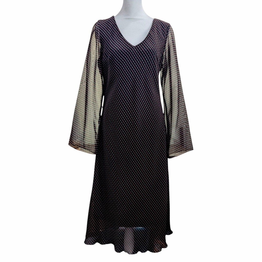 Vtg Jonathan Martin Y2K Midi Dress Sz 10 Black Sheer Overlay Polka Dots Boho‎